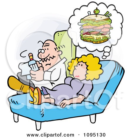 Clipart Woman Talking To Her Therapist About Her Sandwich Cravings - Royalty Free Vector Illustration by Johnny Sajem