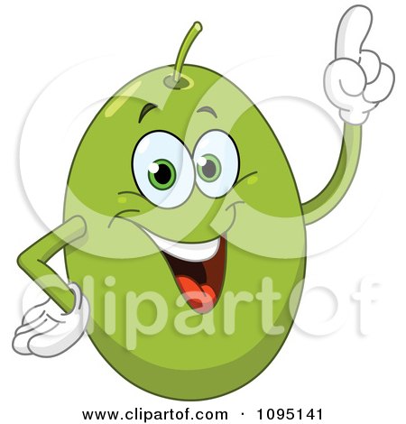 Clipart Happy Green Olive With An Idea - Royalty Free Vector Illustration by yayayoyo