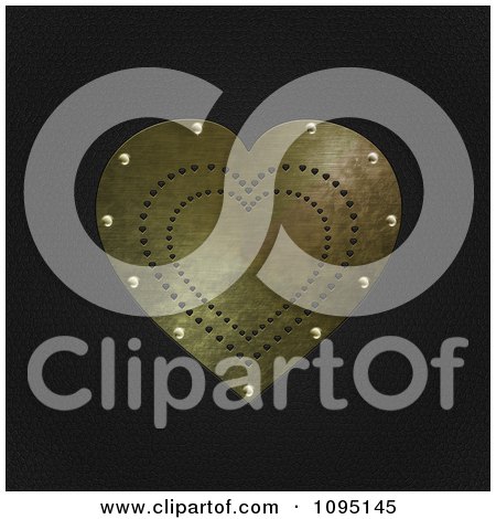 Clipart 3d Gold Riveted Heart On Black Leather - Royalty Free CGI Illustration by elaineitalia