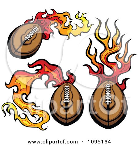 Clipart Three Flaming American Footballs - Royalty Free Vector Illustration by Chromaco