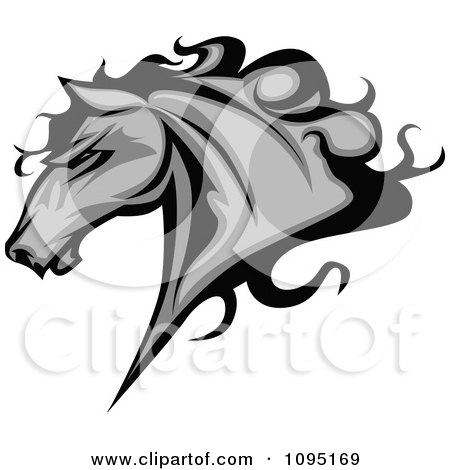 Clipart Gray Horse Head With Black Hair - Royalty Free Vector Illustration by Chromaco