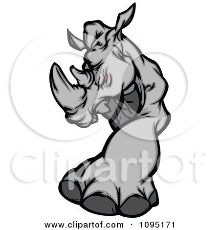 Clipart Mad Red Eyed Rhino Mascot With One Leg Forward - Royalty Free Vector Illustration by Chromaco