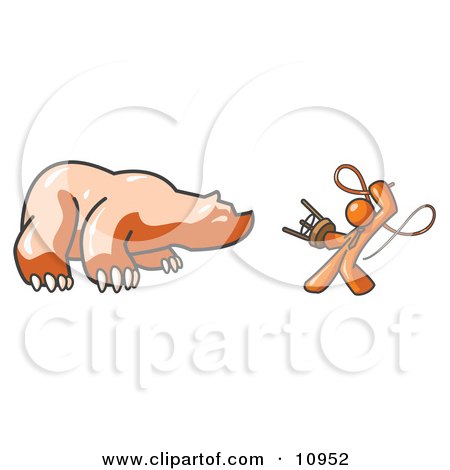 Orange Man Holding a Stool and Whip While Taming a Bull, Bull Market Clipart Illustration by Leo Blanchette