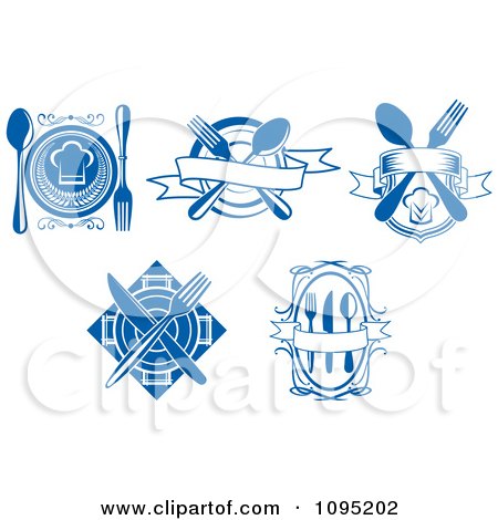 Clipart Blue And White Restaurant Logos - Royalty Free Vector Illustration by Vector Tradition SM