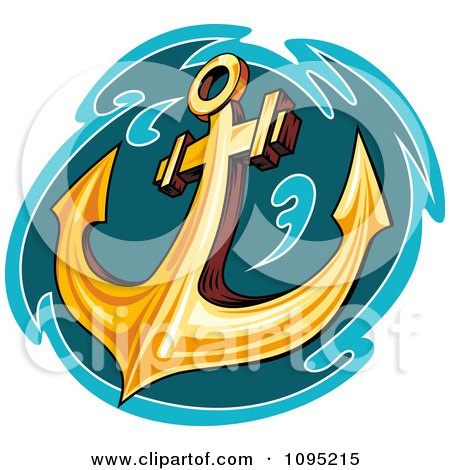 Clipart Gold Anchor And Teal Water - Royalty Free Vector Illustration by Vector Tradition SM