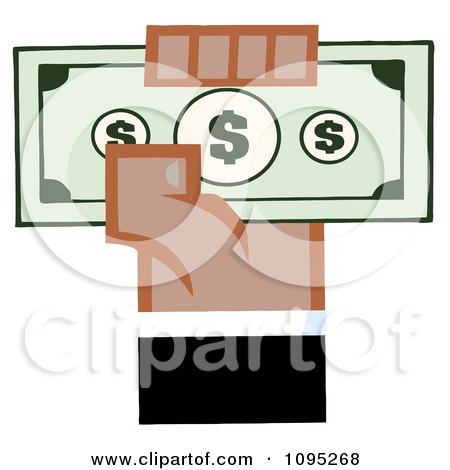 Clipart Black Hand Holding Up Cash - Royalty Free Vector Illustration by Hit Toon