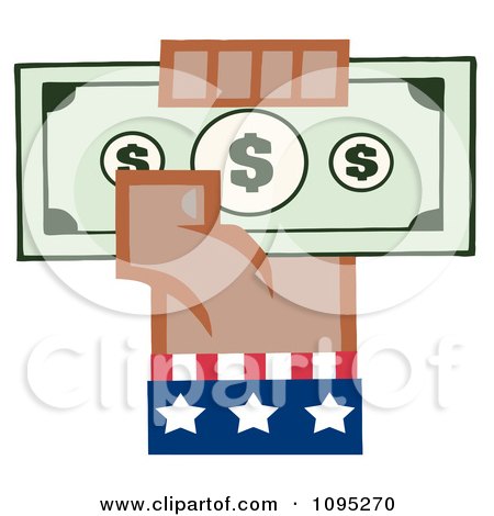 Clipart Black American Hand Holding Up Cash - Royalty Free Vector Illustration by Hit Toon