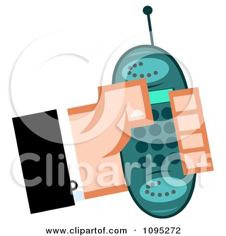 Clipart Caucasian Hand Holding A Turquoise Cell Phone - Royalty Free Vector Illustration by Hit Toon