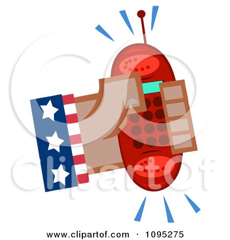 Clipart Black American Hand Holding A Ringing Red Cell Phone - Royalty Free Vector Illustration by Hit Toon