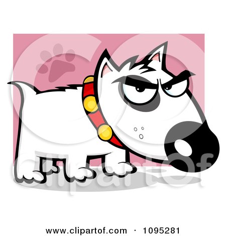 Clipart Mean White Bull Terrier Doggy - Royalty Free Vector Illustration by Hit Toon