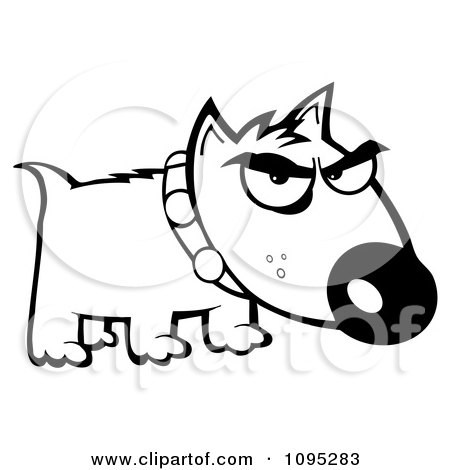 Clipart Mean Black And White Bull Terrier Dog - Royalty Free Vector Illustration by Hit Toon