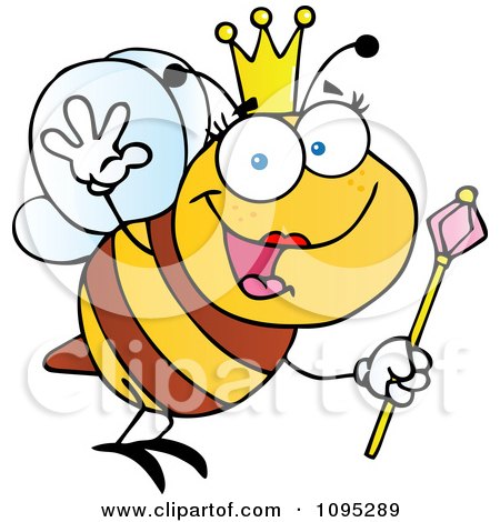 Clipart Queen Bee Waving And Flying With A Wand - Royalty Free Vector Illustration by Hit Toon