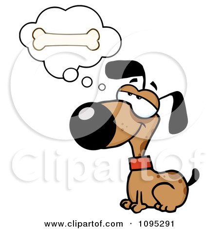 Clipart Brown Dog Sitting And Daydreaming Of Bones - Royalty Free Vector Illustration by Hit Toon