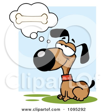 Clipart Brown Doggy Sitting And Daydreaming Of Bones - Royalty Free Vector Illustration by Hit Toon