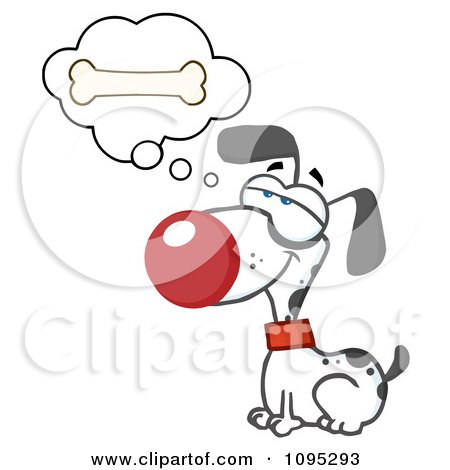 Clipart Dalmatian Dog Sitting And Daydreaming Of Bones - Royalty Free Vector Illustration by Hit Toon