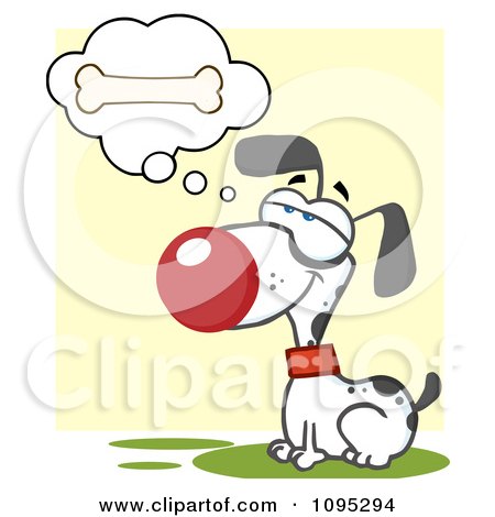 Clipart Dalmatian Doggy Sitting And Daydreaming Of Bones - Royalty Free Vector Illustration by Hit Toon