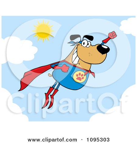 Clipart Flying Super Dog Flashing A Smile In The Sky - Royalty Free Vector Illustration by Hit Toon