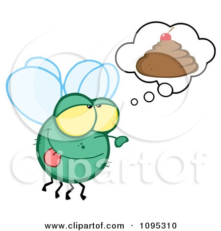 Clipart Fly Daydreaming About Poop With A Cherry On Top - Royalty Free Vector Illustration by Hit Toon
