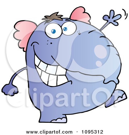 Clipart Friendly Purple Elephant Walking Upright And Waving - Royalty Free Vector Illustration by Hit Toon