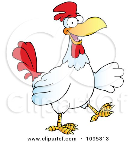 Clipart Smiling White Rooster Walking - Royalty Free Vector Illustration by Hit Toon
