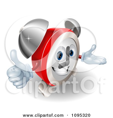 Clipart 3d Alarm Clock Character Holding A Thumb Up - Royalty Free Vector Illustration by AtStockIllustration
