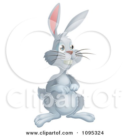 Clipart Grinning Gray Easter Bunny - Royalty Free Vector Illustration by AtStockIllustration