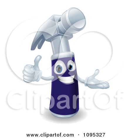 Clipart Happy 3d Blue Handled Hammer Character Holding A Thumb Up - Royalty Free Vector Illustration by AtStockIllustration