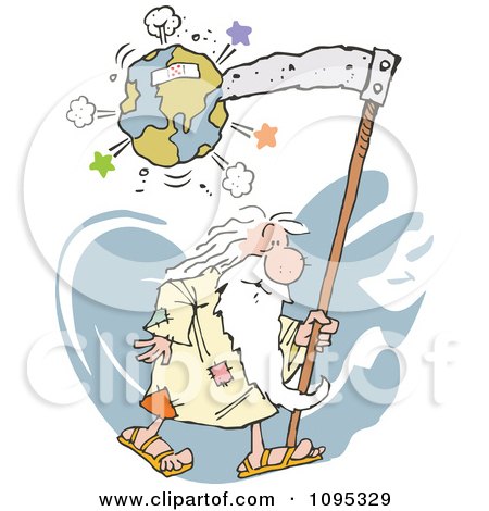 Clipart Father Time Destroying Planet Earth With A Scythe - Royalty Free Vector Illustration by Johnny Sajem