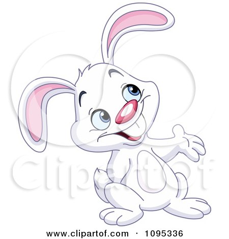 Clipart Cute White Bunny Rabbit Presenting - Royalty Free Vector Illustration by yayayoyo