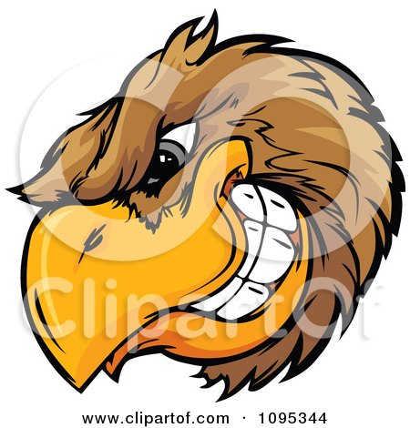 Clipart Grinning Brown Bird Mascot Head - Royalty Free Vector Illustration by Chromaco