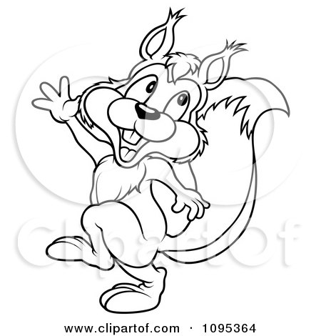 Clipart Outlined Squirrel Marching And Waving - Royalty Free Vector Illustration by dero