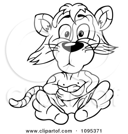 Clipart Outlined Cat Sitting With Folded Arms - Royalty Free Vector Illustration by dero