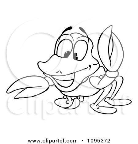 Clipart Outlined Happy Crab Pointing - Royalty Free Vector Illustration by dero