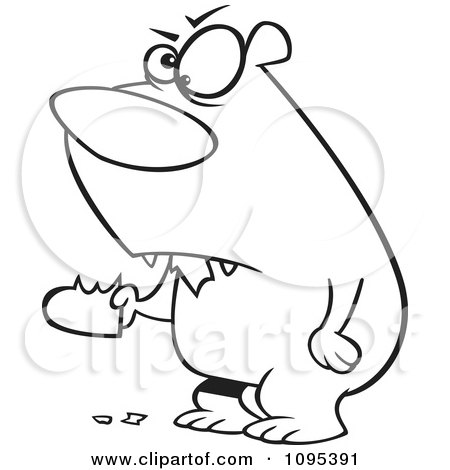 Clipart Black And White Outline Cartoon Angry Bear Eating A Heart - Royalty Free Vector Illustration by toonaday