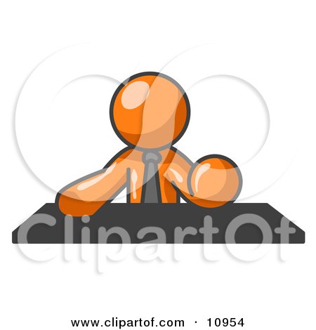 Orange Businessman Seated at a Desk During a Meeting Clipart Illustration by Leo Blanchette