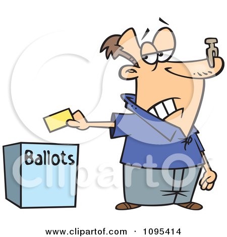 Clipart Cartoon Voter With A Nose Plug Putting His Ballot In A Box - Royalty Free Vector Illustration by toonaday
