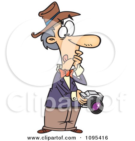 Clipart Cartoon Photographer Chimping A Glance On His Camera Display  - Royalty Free Vector Illustration by toonaday