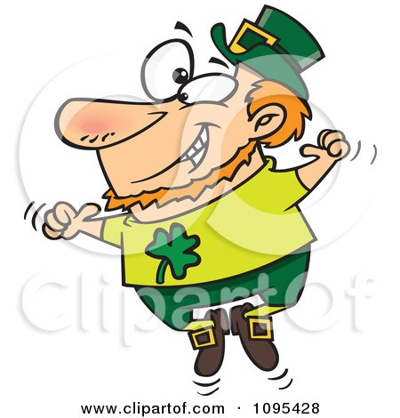 Clipart Cartoon St Patricks Leprechaun Jumping Up And Down - Royalty Free Vector Illustration by toonaday