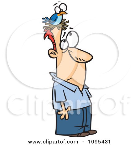 Clipart Cartoon Man With A Bird Nesting On His Head - Royalty Free Vector Illustration by toonaday