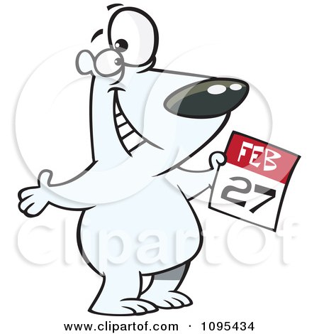 Clipart Polar Bear Holding A February 27 Calendar For Polar Bear Day - Royalty Free Vector Illustration by toonaday