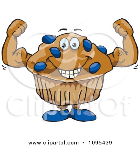 Clipart Strong Protein Blueberry Stud Muffin Flexing Its Bicep Muscles - Royalty Free Vector Illustration by Dennis Holmes Designs