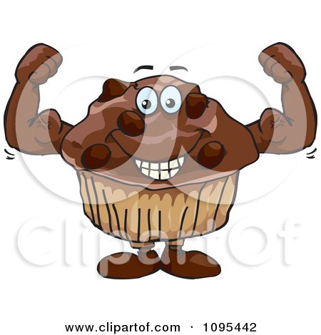 Clipart Strong Protein Chocolate Stud Muffin Flexing Its Bicep Muscles - Royalty Free Vector Illustration by Dennis Holmes Designs