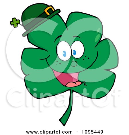 Clipart Happy Smiling St Patricks Day Shamrock Wearing A Hat - Royalty Free Vector Illustration by Hit Toon