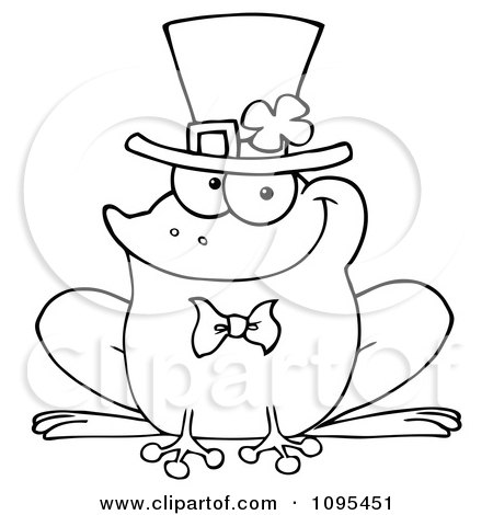 Clipart Outlined St Patricks Day Frog Wearing A Shamrock Hat - Royalty Free Vector Illustration by Hit Toon