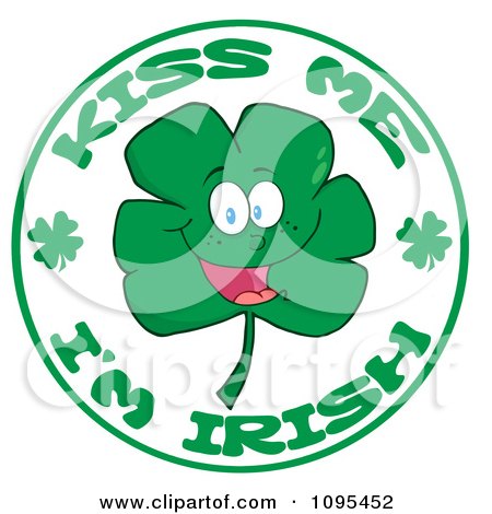 Clipart Kiss Me I'm Irish Circle With A Smiling St Patricks Day Clover - Royalty Free Vector Illustration by Hit Toon