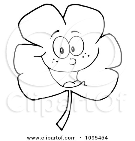 Clipart Outlined Happy Smiling St Patricks Day Clover - Royalty Free Vector Illustration by Hit Toon