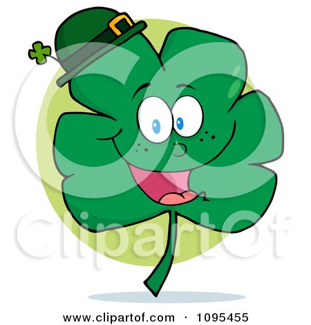 Clipart Happy Smiling St Patricks Day Clover Wearing A Hat - Royalty Free Vector Illustration by Hit Toon