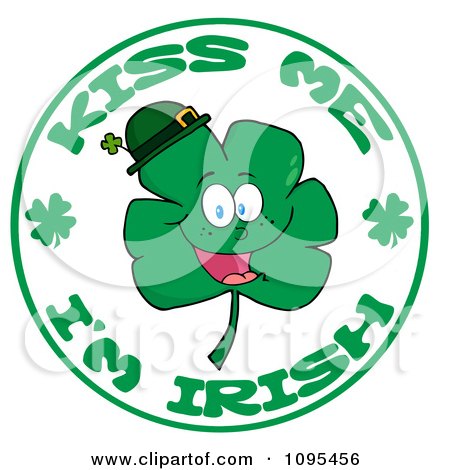 Clipart Kiss Me I'm Irish Circle With A Smiling St Patricks Day Shamrock - Royalty Free Vector Illustration by Hit Toon