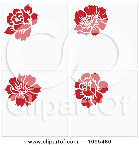 Clipart Four Red Flowers And White Copyspace Invitations - Royalty Free Vector Illustration by BestVector