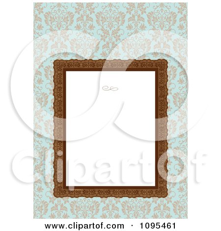 Clipart Ornate Frame With Swirls And White Copyspace Over Blue Floral - Royalty Free Vector Illustration by BestVector